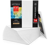 ARTEZA Paneles de lienzo en blanco, 6”x6” (15,2 x 15,8 cm), pack de 14, 100% algodón, imprimación 350 gsm, sin ácido, para pintura acrílica y al óleo, artistas, pintores aficionados y principiantes