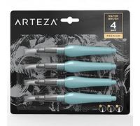 Arteza Pinceles de agua recargables, set de 4 piezas, puntas de varios tamaños, autohumectantes, con depósito de agua para pintar con acuarela, lápices de colores solubles, rotuladores de pincel y más