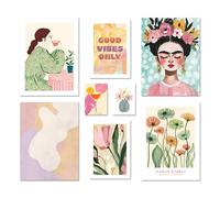 ARTFAVES® Juego de pósteres - Galería de arte abstracto - Decoración de pared de varias piezas para salón y dormitorio - 8 modernos murales abstractos, pastel, verano, primavera, arte, Frida Kahlo