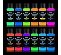 ARTFLY Glow in The Dark el juego de pintura brillante, contiene 12 colores de 60ml/2oz, con pigmentos ricos, perfecta para pintura de arte, proyectos de DIY y decolarciones festivales