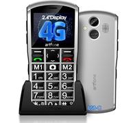 artfone A400 Pro 4G Teléfono Móvil para Mayores丨Movil con Teclas Grandes y Volumen Alto丨Dual SIM丨Botón SOS丨Base de Carga丨Batería 1800mAh丨Voz Anunciando Hora丨Pantalla 2,4" - Plateado