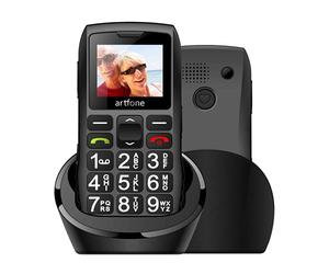 artfone C1+ gsm Teléfono Móvil para Personas Mayores丨Senior Móviles de Teclas Grandes丨Base Cargadora丨Doble SIM丨FM Radio丨Llamada Rápida丨Botón SOS丨Volumen Alto丨Batería de 1800 mAh丨USB-C - Negro