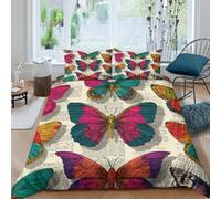 Artful Newspaper Cutouts of Butterflies in Bold Colors Juego De Ropa De Cama De 3 Piezas,3D Impresión Funda De Edredón Microfibra Funda Nórdica Y Funda De Almohada King(220x240cm)
