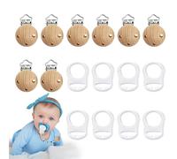 ARTGUTS 8 clips de mosca de madera y 8 piezas de anillo de silicona para cadena de mosqueta, clips de cadena de mosca para bebé, clips de mosca para evitar pérdidas y caídas