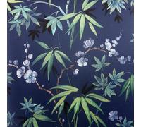 Jazmín Flor Jardín Hojas Tela Efecto Arthouse Papel Pintado - Azul Oscuro 297800