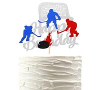 Arthsdite 1 decoración de pastel de hockey sobre hielo, letrero de feliz cumpleaños, decoración de pastel deportivo, tema de disco para niños, niñas, niños, hombres, mujeres, suministros de fiesta de