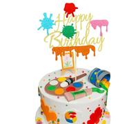 Arthsdite 1 decoración de pastel de pintura con temática de arte de pintor, decoración de pastel de feliz cumpleaños para niños Gils suministros de fiesta de cumpleaños - purpurina dorada