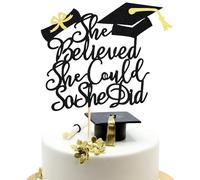 Arthsdite 1 decoración para tartas de graduación 2026 con texto en inglés "She Believed She Could So She Did", decoración de graduación para niñas, decoración de graduación de secundaria/universidad