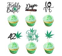 Arthsdite 24 piezas de decoración para cupcakes de hoja de marihuana con purpurina para macetas de amor con hojas de maleza, púas para cupcakes para tener una dopa 420 cumpleaños, suministros de