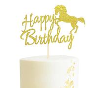 Arthsdite Decoración para tarta de feliz cumpleaños de caballo, decoración de fiesta de cumpleaños temática de carreras de caballos para niños, niñas, hombres y mujeres, suministros de decoración de