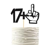Arthsdite Decoración para tartas con purpurina negra de 17+1 dedo medio, decoraciones para fiestas de cumpleaños de 18 años, divertidos suministros para fiestas de cumpleaños de 18 años