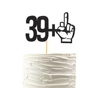Arthsdite Decoración para tartas con purpurina negra de 39 + 1 dedo medio, decoraciones para fiestas de cumpleaños de 40 años, divertidos suministros para fiestas de cumpleaños de 40 años
