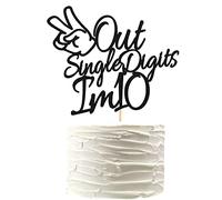 Arthsdite Out Single Digits I'm 10 - Decoración para tartas de doble dígito y 10 decoraciones para tartas de 10 cumpleaños para niños y niñas, decoración de cumpleaños número 10, purpurina negra