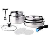 Arthur Martin AM0025 - Olla de cocina extraíble, 10 piezas, de acero inoxidable, con pico para verter, mango extraíble para todo tipo de cocinas, incluida la inducción