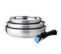 Arthur Martin AM2208 - Juego de 3 sartenes (acero inoxidable, 20 - 24 - 26 cm), mango extraíble para todo tipo de fuegos, incluida inducción