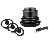 Arthur Martin AM310SC - Juego de ollas y sartenes para todo fuego, utensilios de cocina de aluminio con mango extraíble de 10 piezas, color negro