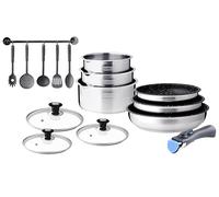 ARTHUR MARTIN - Juego de Cocina 15 Pcs, Ollas y Sartenes Antiadherentes, Tapas de Vidrio, Utensilios Incluidos, Compatible con Todas las Fuentes de Calor, Tamaño: 16-18-20 cm