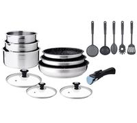 ARTHUR MARTIN - Juego de Cocina 15 Pcs, Ollas y Sartenes Antiadherentes, Tapas de Vidrio, Utensilios Incluidos, Compatible con Todas las Fuentes de Calor, Tamaño: 16-18-20 cm