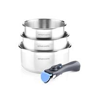 ARTHUR MARTIN - Set de Cacerolas de Cocina de 4 Piezas en Aluminio Forjado, Cacerolas Apilables, Revestimiento Antiadherente, Mango Extraíble, Compatible con Todas las Fuentes de Calor, 16/18/20 cm