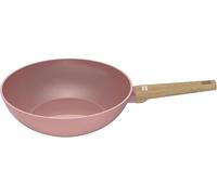 Arthur Martin - Wok de 28 cm - Aluminio forjado con revestimiento cerámico antiadherente - Mango de baquelita con efecto madera - Incluye cesta vaporera - Apto para todo tipo de cocinas - Rosa