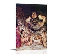 Arthur Rackham El gigante Galligantua y el viejo mago malvado transforman a la hija del duque en una cereza blanca, ilustración de cuentos de hadas ingleses, póster artístico para pared, lienzo de