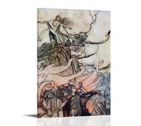 Arthur Rackham Siegfried Leaving Brünnhilde, ilustración de Richard Wagner's The Ring Póster en lienzo y arte de pared, impresión moderna para dormitorio familiar, estilo marco, 60 x 90 cm