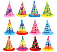 Artibetter 12 Sombreros de Fiesta de Cumpleaños de Papel con Pompones, Tamaño Ajustable, Pack de 12 Unidades Diy, Accesorios para Fotos y Decoración de Celebraciones Estilo Estilo Aleatorio