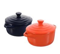 Artibetter 2 Cuenco Tapa y Redondo Cerámica Asa con Doble Piezas para Sopa | Cerámica Gruesa, Superficie Lisa sin Rebabas, Aislamiento Térmico, Uso en Desayuno, Flan, Vapor y Horno