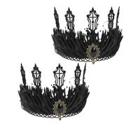 Artibetter 2 Piezas Diadema de Tiara Vintage Negra de Poliéster Estilo Gótico Elegante para Mujer en Celebración y Halloween Diseño Exagerado y Accesorio Llamativo