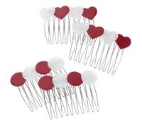 ARTIBETTER 4 Clips Pelo Forma de Corazón y Círculo, Pinzas de Acetato Bicolor Rojo y Crema, Antideslizantes, Accesorios para Mujer y Niñas, Ideales para Fiestas y Uso Diario