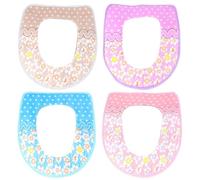 Artibetter 4 Piezas Fundas para Asiento de Inodoro de Felpa Gruesa y Cálida Cojines Antideslizantes y Resistentes al Frío para Baño Diseño de Patrones Aleatorios Accesorios Color Aleatorio