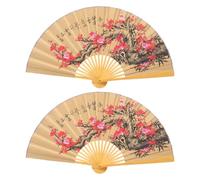 Artibetter Abanico Colgante Tradicional Chino 0.5x0.9 M 2 Piezas Diseño de Flores Rojas de Tela para Adorno de Pared, Ambientación Bodas y Espacios, Ventilador Gigante Feng Shui