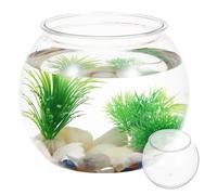 Artibetter Acuario de Escritorio Transparente Redondo Pecera de Plástico Resistente para Oficina Pequeño Tanque Decorativo para Peces y Tortugas Diseño Anticaída para Purificar y Embellecer