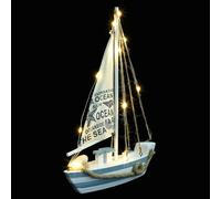 Artibetter Adorno de Barco Modelo Artesanal de Pesca Estilo Mediterráneo de Madera con Diseño LED Decoración Marinera Azul para Fotografía y Cualquier Espacio