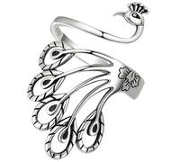 Artibetter Anillo Vintage de Pavo Real para Mujer en Cobre Plata, Ajustable y Fácil de Poner, Adecuado para Crochet y Tejido Estilo Étnico Único Color Aleatorio