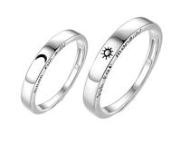 Artibetter Anillos de Pareja Creativos Forma de Sol y Luna de Cobre Anillos Decorativos de Plata Pack de 2 Piezas para Compromiso y Ocasiones Obsequios