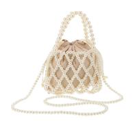 Artibetter Bolsa de Mano Poliéster y Plástico, Blanco, Gran Capacidad Hueca de Cuentas Cordón, Bolso de Cubo Perlas para Mujer y Dama de Honor, Eventos Junto al Mar y Salida de Verano