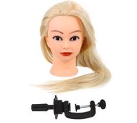 ARTIBETTER Cabeza de Maniquí de Cosmetología para Práctica de Peinados y Trenzas, Cabello Sintético Resistente Alta Temperatura, Color Beige con Soporte Pequeño, Adecuado para Estilistas