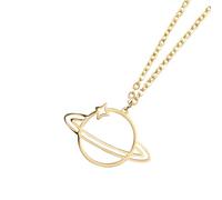 Artibetter Collar de Mujer Dorado Colgante de Planeta, Cadena de Clavícula Ligera y Fina, Bisutería para Bodas, Fiestas y Uso Diario, Obsequio Original para Mujer