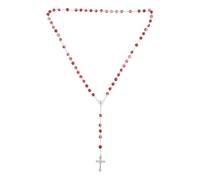 Artibetter Collar de Rosario de Bautizo para Niña Cuentas Redondas de 8 Mm y Piedra Triturada Roja, Collar Cruz para Shower, Obsequio Bautismo, Accesorio Religioso para Ñiño