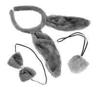 Artibetter Conjunto de Tocado de Gris Diadema, Lazo y Rabo, Accesorios para Cosplay Infantil y Disfraces de Halloween y Fiestas Infantiles, Set de 3 Piezas