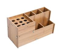 ARTIBETTER Estuche Antideslizante para Tijeras y Peines de Peluquería, Organizador de Mesa en Madera Nogal, Soporte Multifuncional para Herramientas de Salón, Caja de Almacenamiento