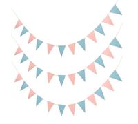 ARTIBETTER Guirnalda Banderines Triangulares Papel Purpurina Rosa y Azul 12 Piezas por Tira 3 Tiras por Paquete Decoración para Shower Revelación y Fiestas Infantiles Estilo Boho