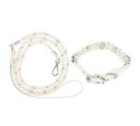 Artibetter Juego de 2 Collares y Correas para Perros en Talla S, Collar de Perlas de Color Claro Correa de Acero Inoxidable, Conjunto para Adiestramiento y Paseo Seguro de Mascotas