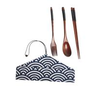 Artibetter Juego De Cubiertos Japoneses De Madera Natural con Palillos Chinos Reutilizables, Cuchara y Tenedor Portátiles, Set 4 Piezas con Bolsa De Almacenamiento para Picnic, Camping y Oficina