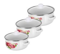 ARTIBETTER Juego de Ollas Esmaltadas Retro Floral 3 Piezas 16/18/20 CM con Doble Asa y Tapa de Vidrio Olla Profunda Antiadherente para Cocina de Gas Inducción y Eléctrica Adecuado para