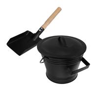 ARTIBETTER Juego de Pala de Restos de Metal y Cubo para Chimenea con Tapa Resistente al Calor, Kit de Accesorios para Chimenea para Limpieza y Mantenimiento de Estufas de Leña Interior