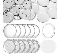 Artibetter Kit para Hacer Insignias Redondas de 100 Piezas Carcasas de Metal y Alfileres de Hierro en Color Plata, Fácil de Usar Películas Protectoras para Manualidades