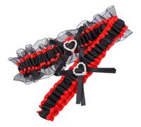 Artibetter Ligas de Muslo para Mujer 2 Piezas Rojo y Negro Lazo y Gemas de Imitación, Liga Decorativa de Encaje Elástica para Boda y Vestidos de Novia