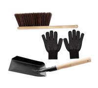 ARTIBETTER Limpieza para Chimenea con Cepillo de Madera Pala de Acero al Carbono y Guantes de Silicona Resistentes Kit Práctico para Eliminar Cenizas y Polvo Estufas y Chimeneas